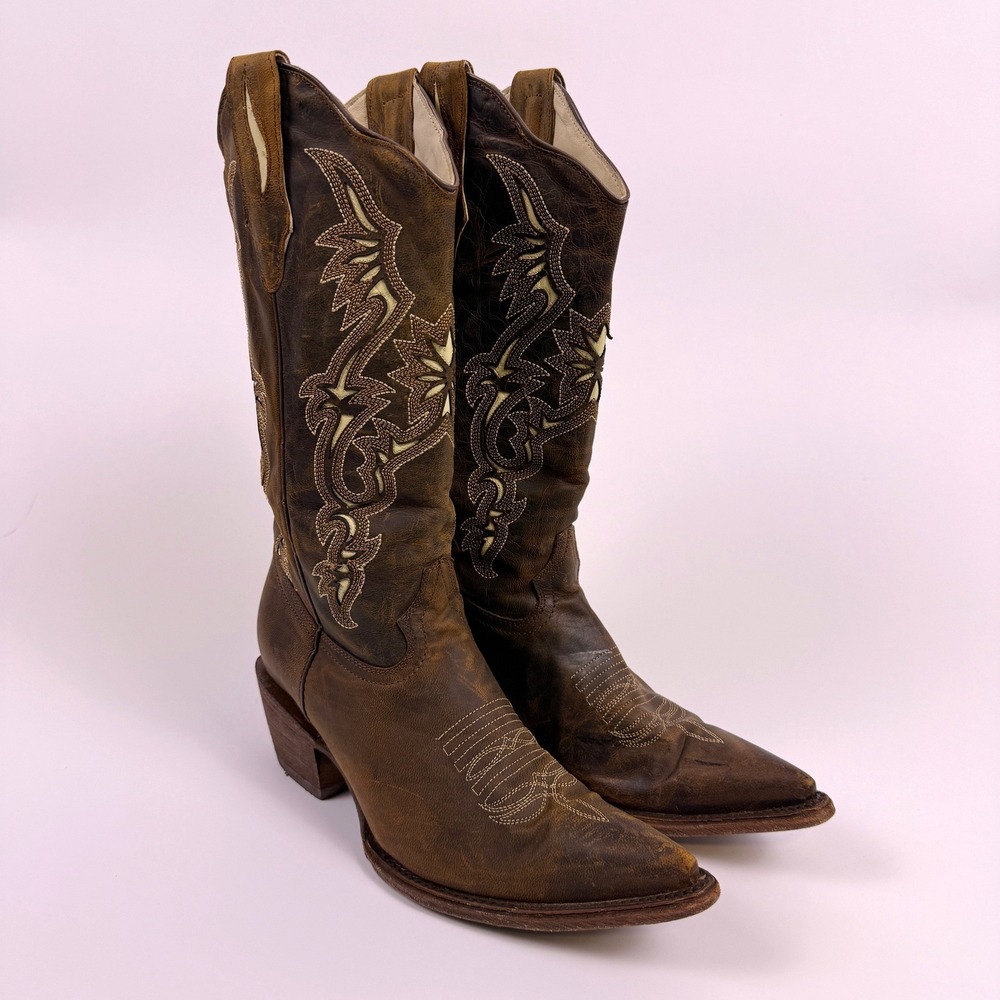 JB Dillon JBR6084 Tall Brown Leather Western Cowboy Boots Women's Size 8.5B